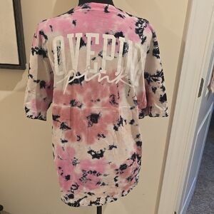 PINK Victoria's Secret Tie-Dye Short Sleeve Tee in Pink, Black & Cream